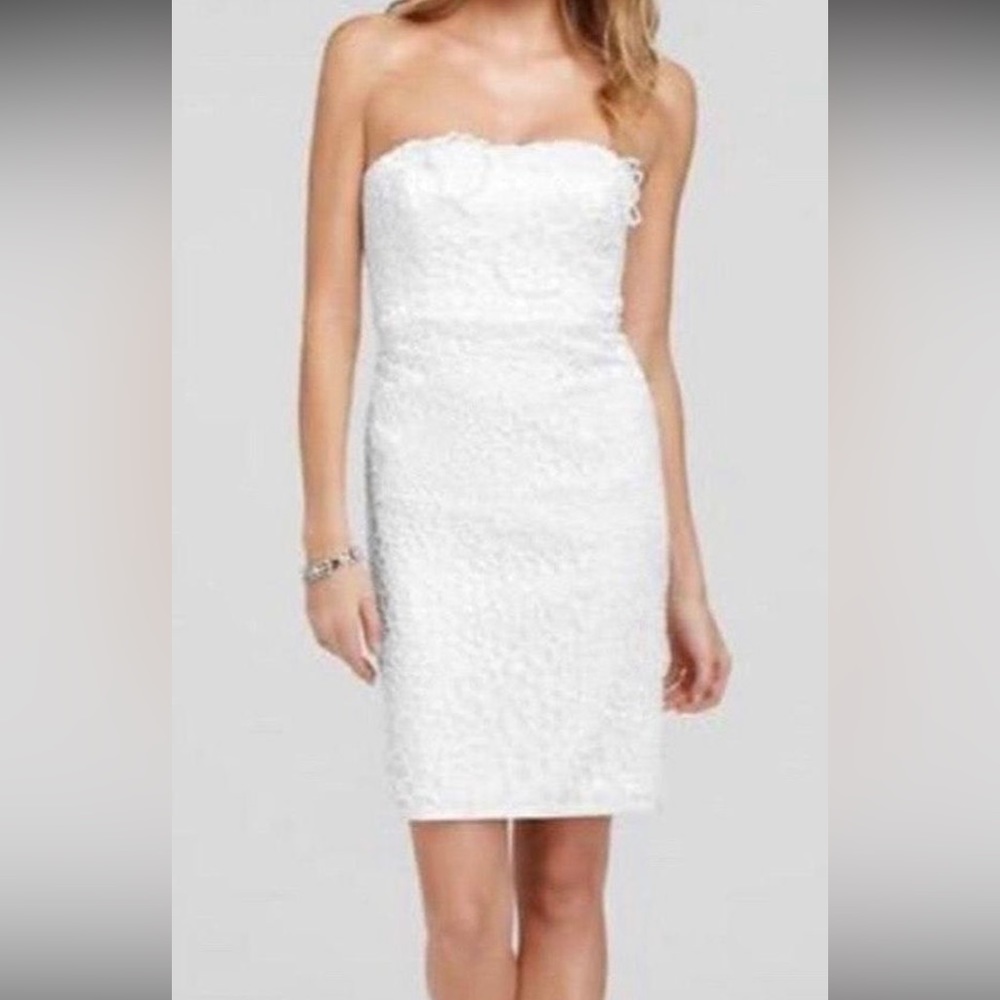 Ann Taylor White strapless embroidery overlay lace detail dress